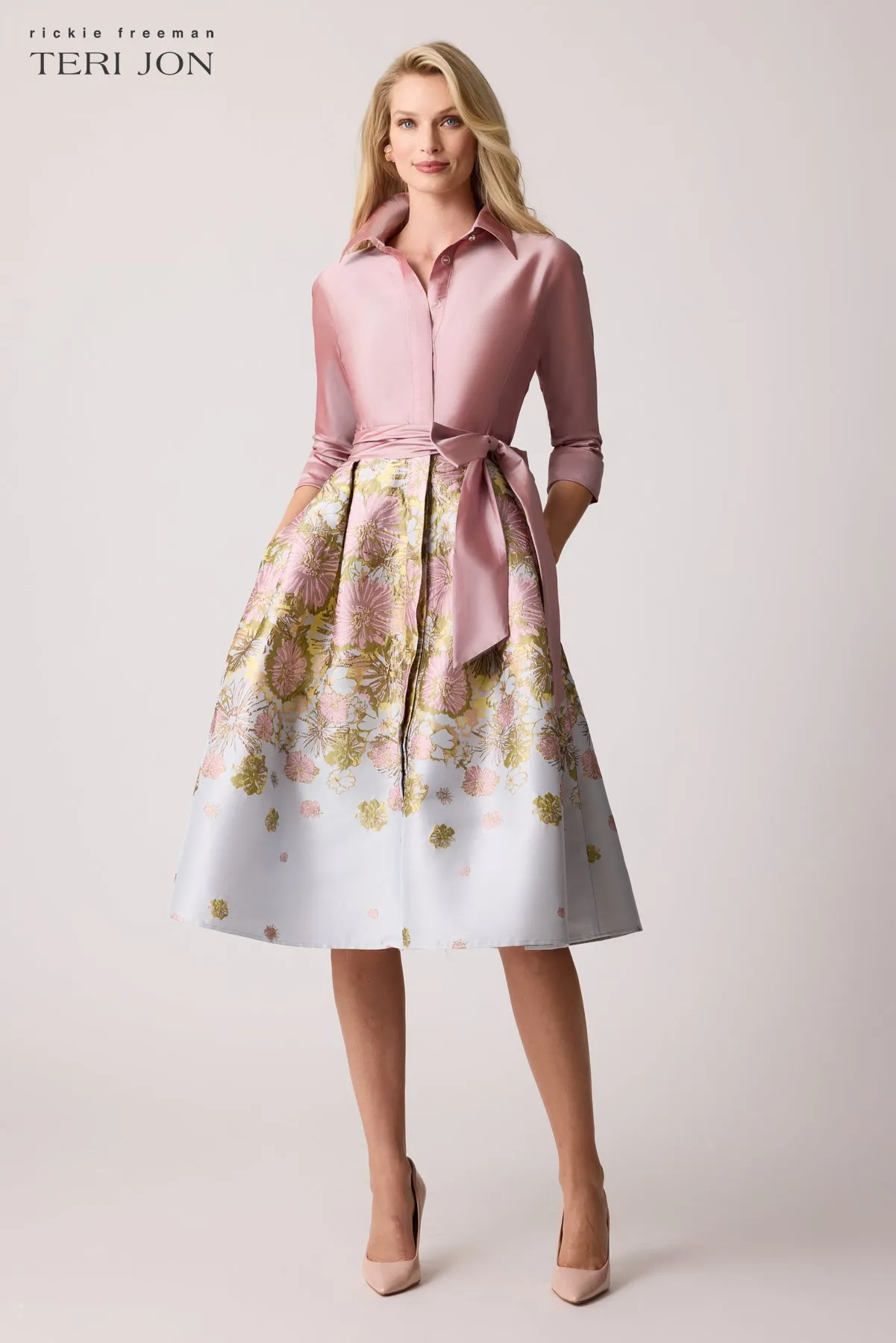 Taffeta Floral Jacquard Shirt Dress