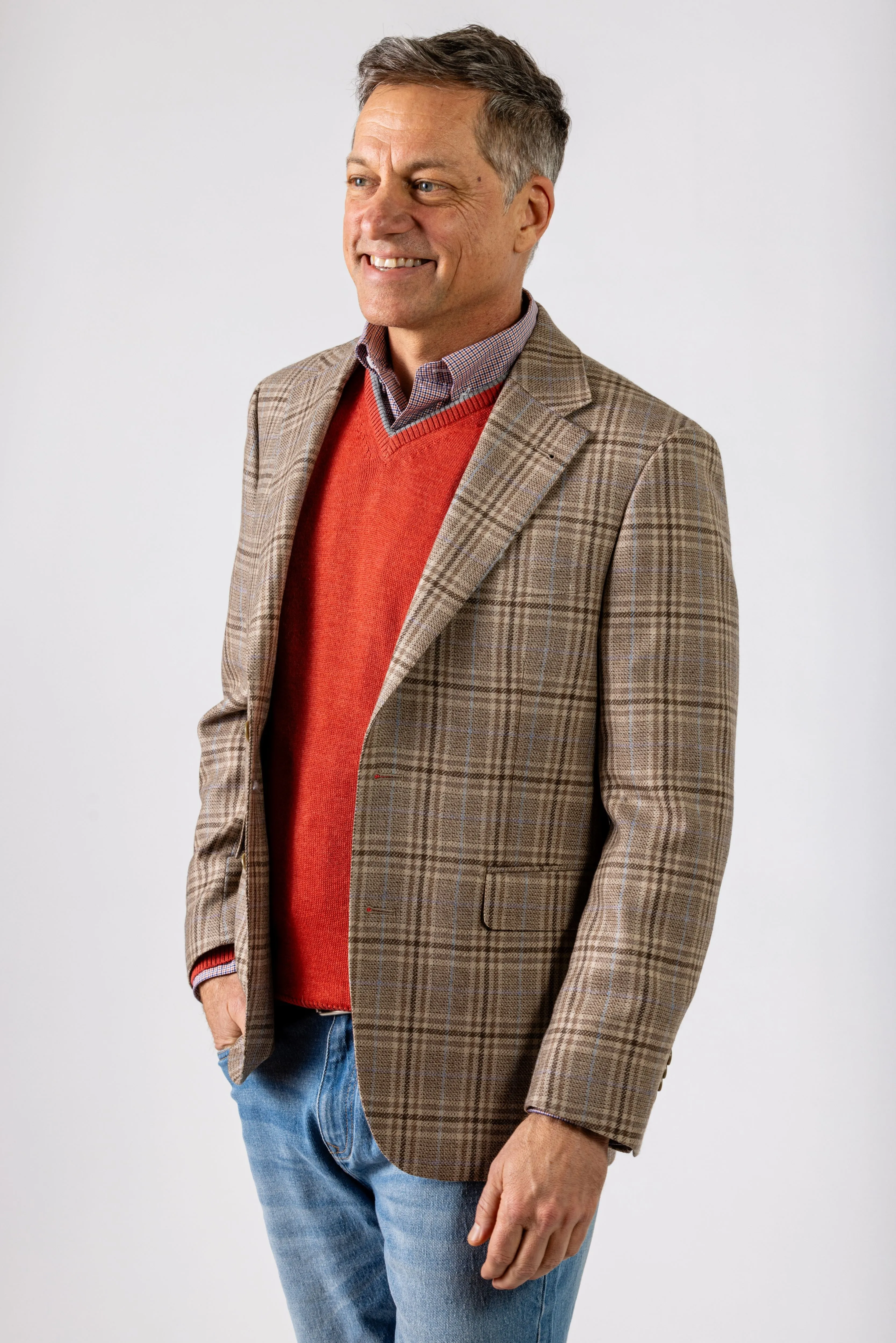 Tan Plaid with Blue & Lavender Deco Wool Sport Coat