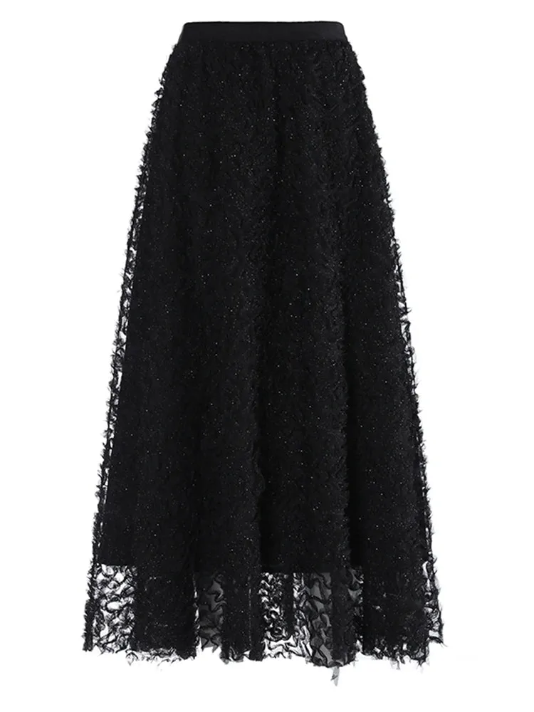 TEEK - Textured Mesh Elegant Cake Half Body Skirt