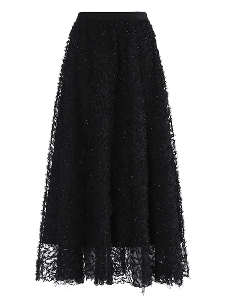 TEEK - Textured Mesh Elegant Cake Half Body Skirt