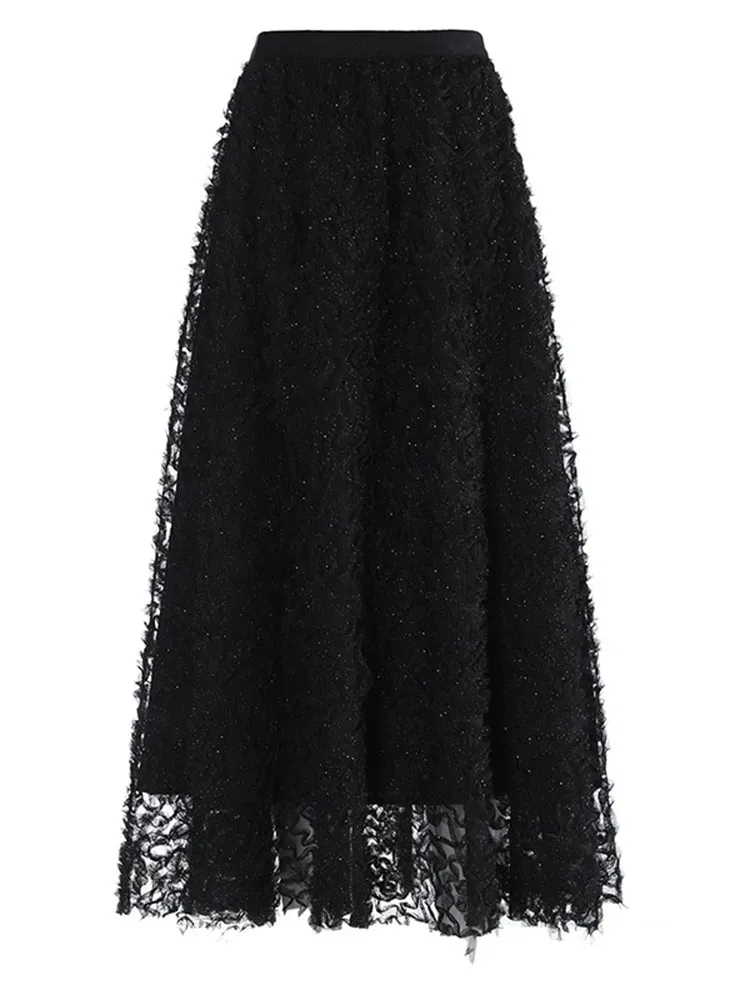 TEEK - Textured Mesh Elegant Cake Half Body Skirt