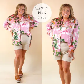 Tell Me Something Good Floral Long Sleeve Button Up Top in Pink