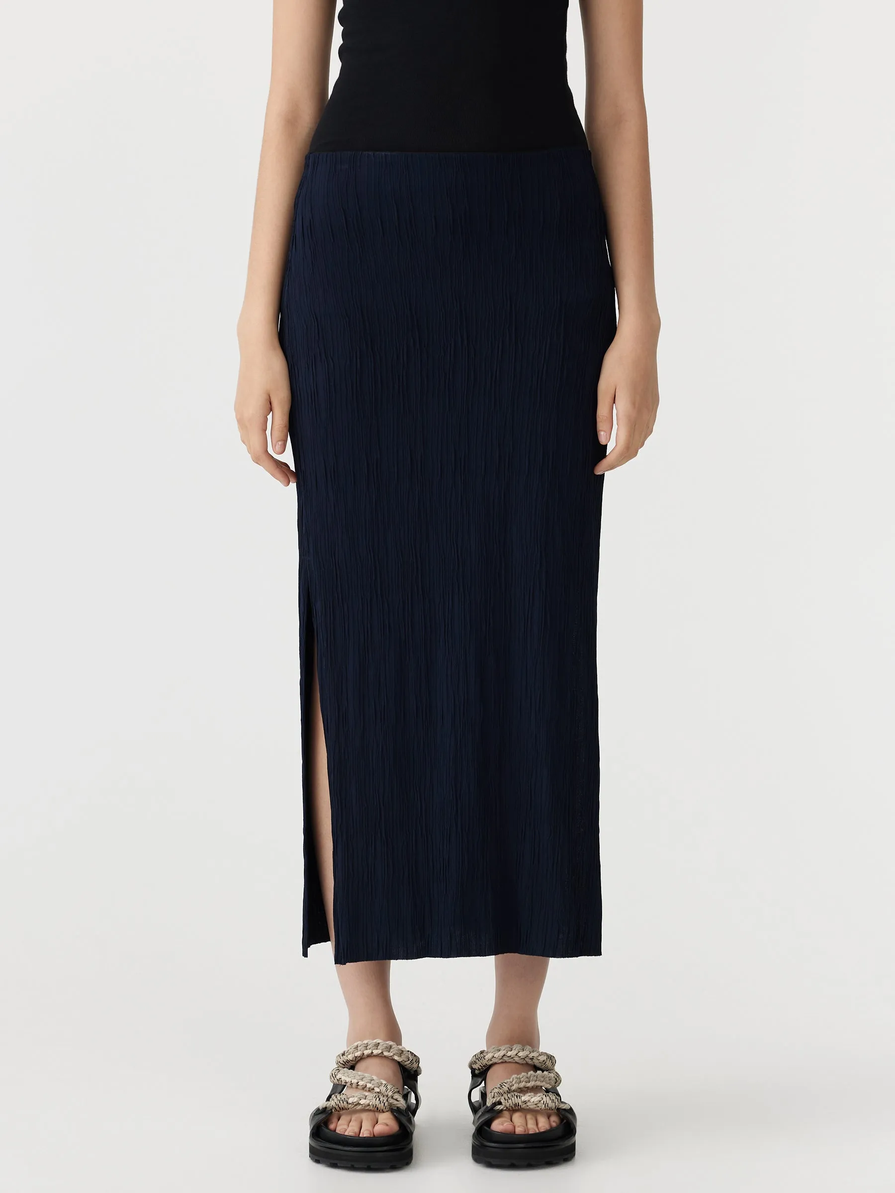 textured side split skirt