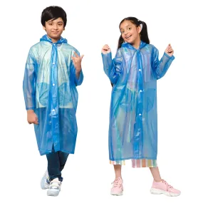 THE CLOWNFISH Storm Shield Series Unisex Kids Waterproof Single Layer PVC Longcoat/Raincoat with Adjustable Hood. Age-7-8 Years (Dark Blue)