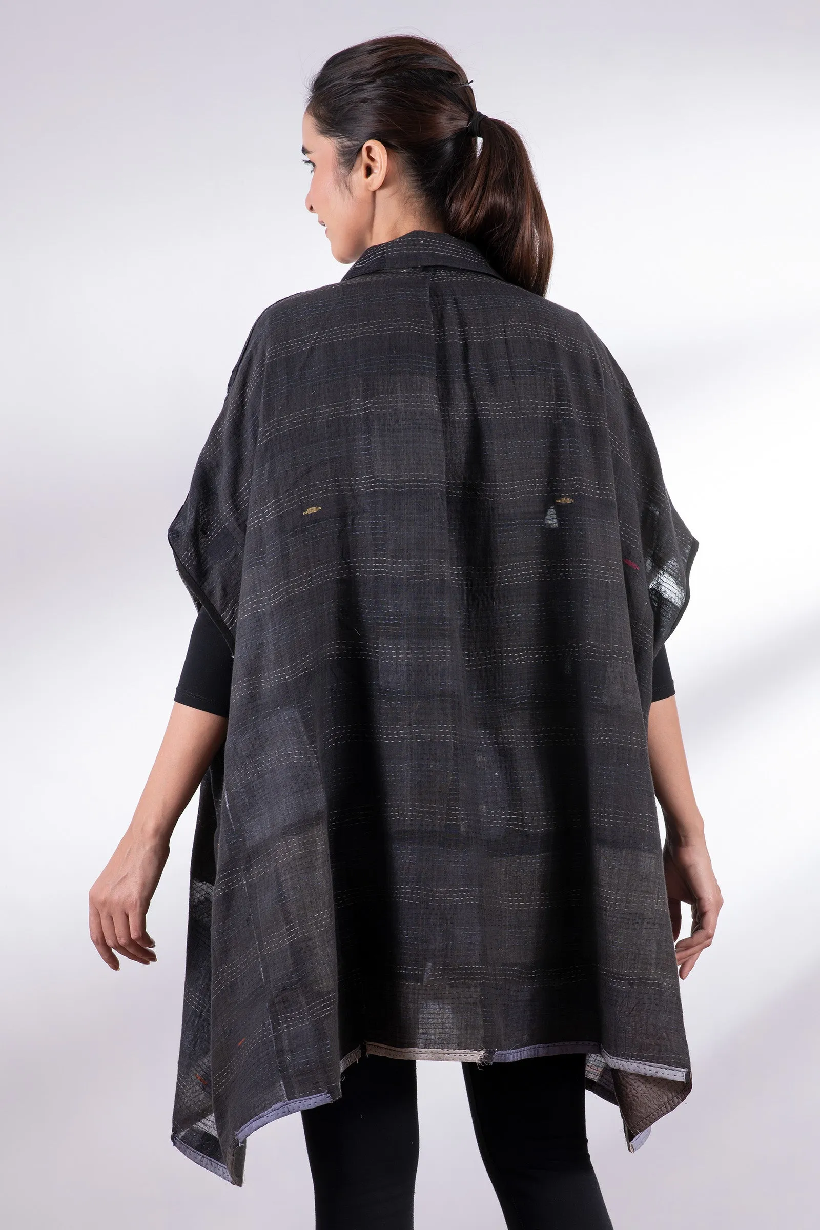 TONAL TILE PATCH KANTHA SHIRT PONCHO