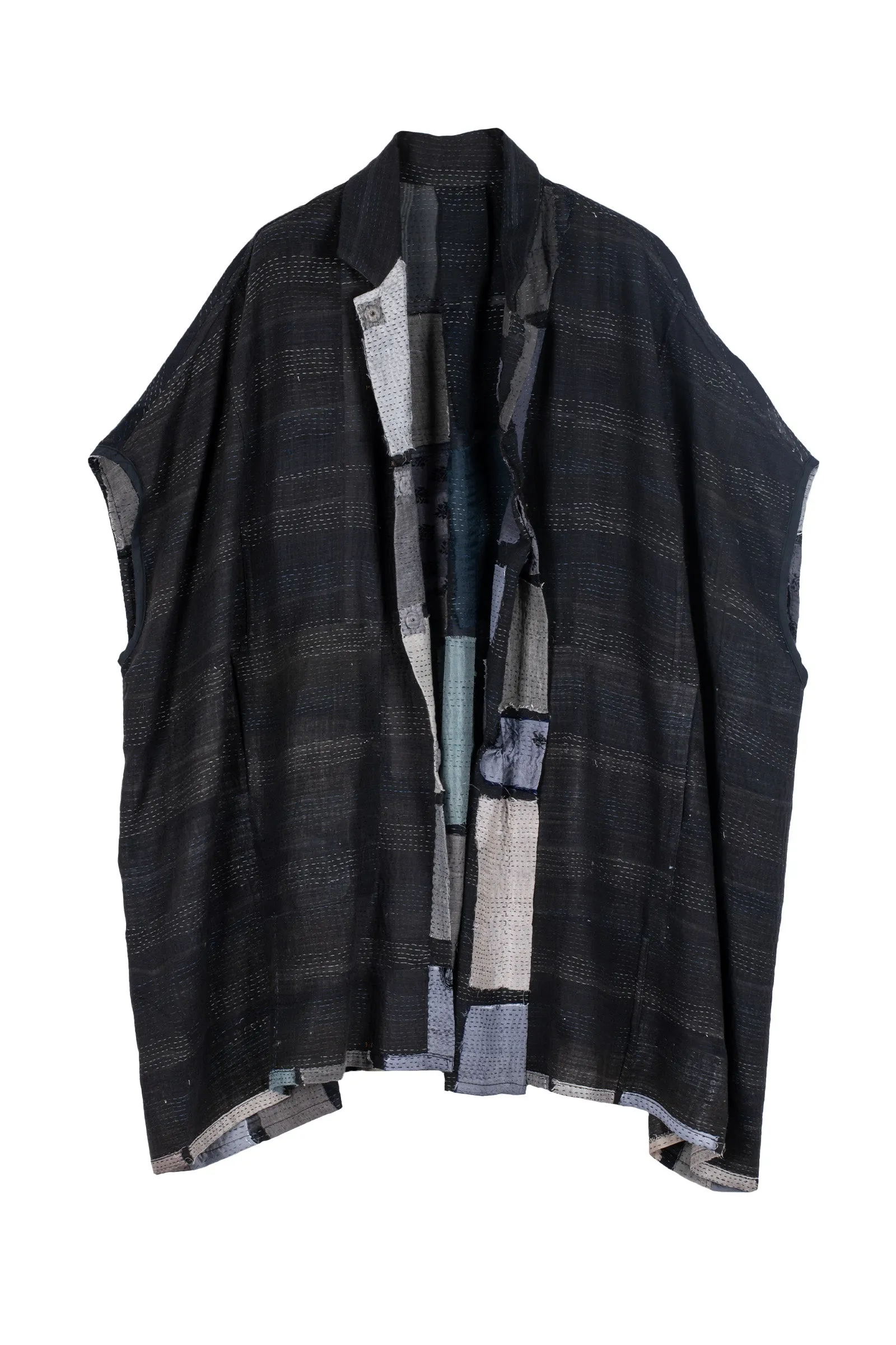 TONAL TILE PATCH KANTHA SHIRT PONCHO