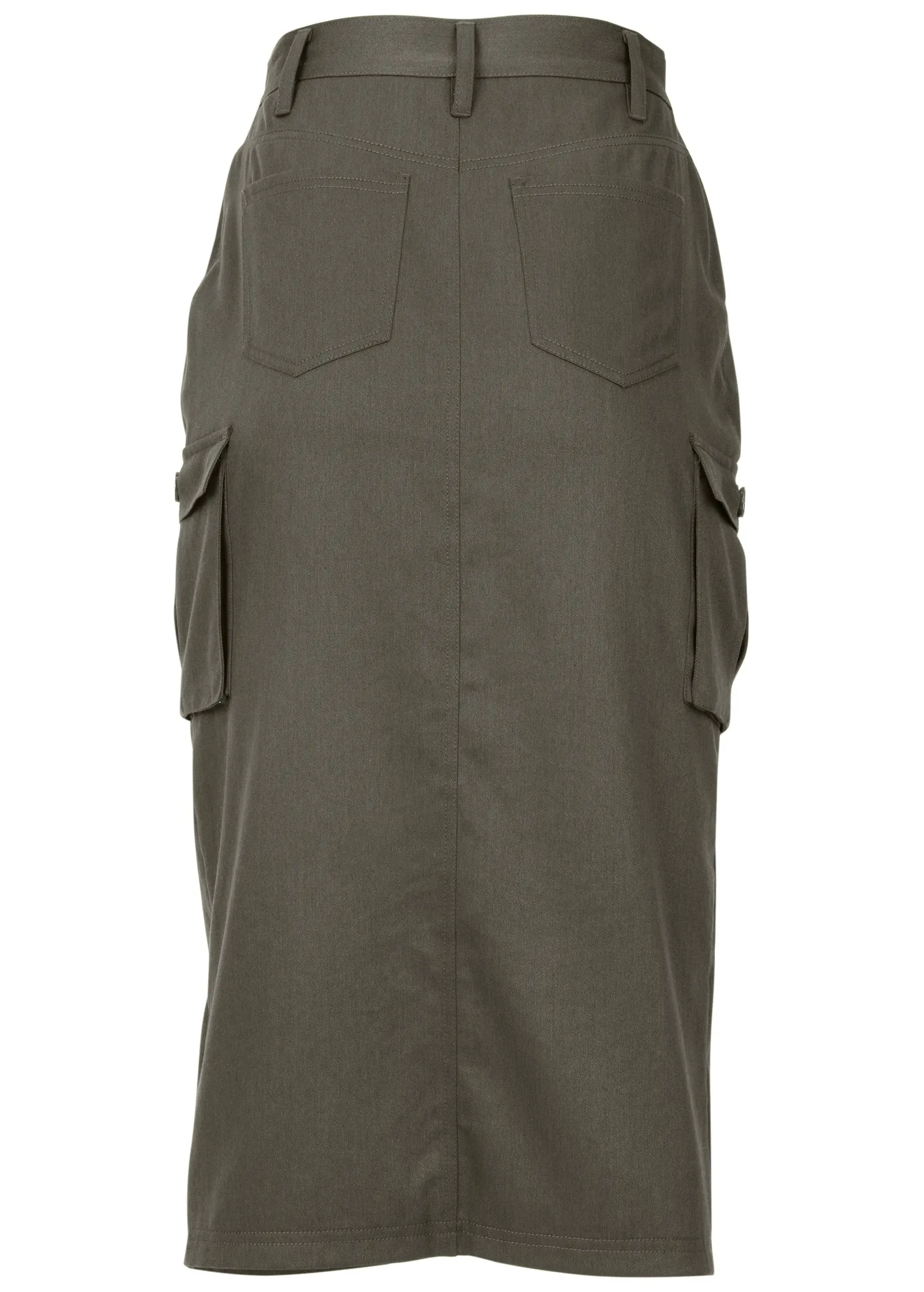 Twill Cargo Midi Skirt - Olive