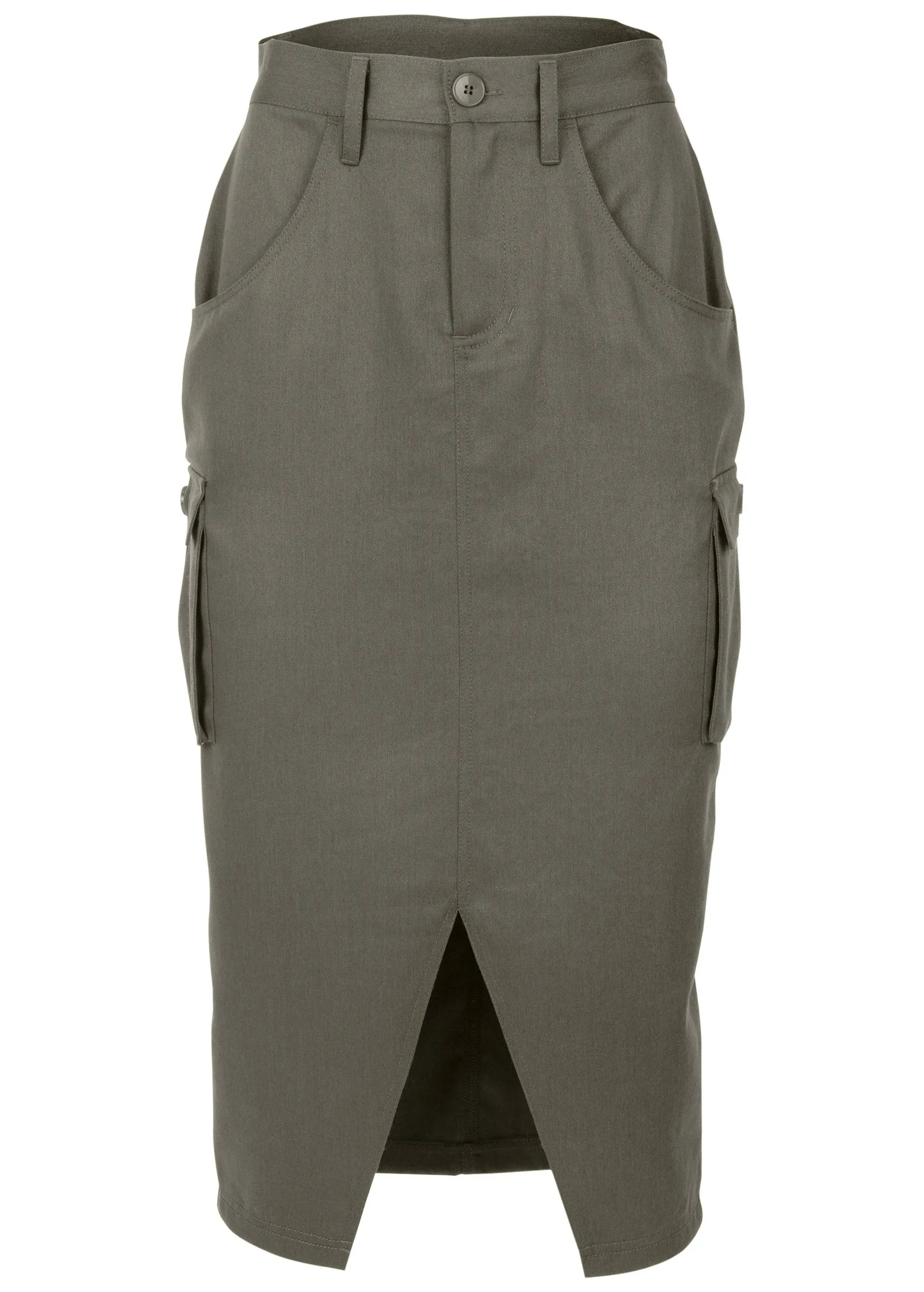 Twill Cargo Midi Skirt - Olive