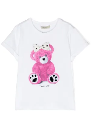 Twinset T-shirt with bow and teddy bear-print