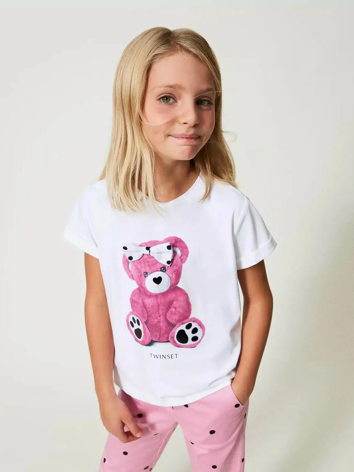 Twinset T-shirt with bow and teddy bear-print