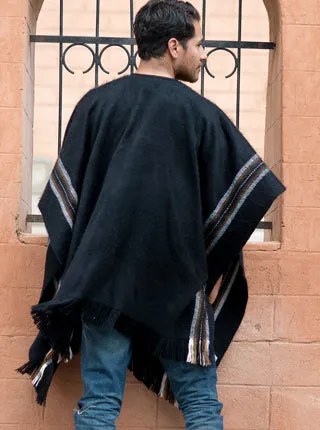 V-Neck Black Poncho for Men