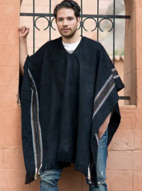 V-Neck Black Poncho for Men