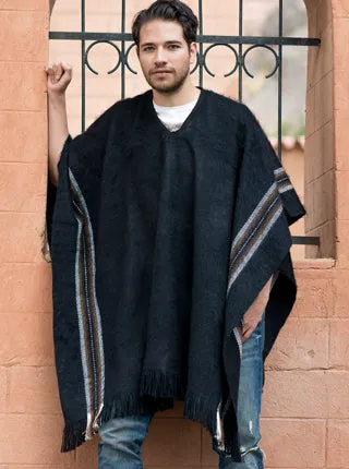 V-Neck Black Poncho for Men