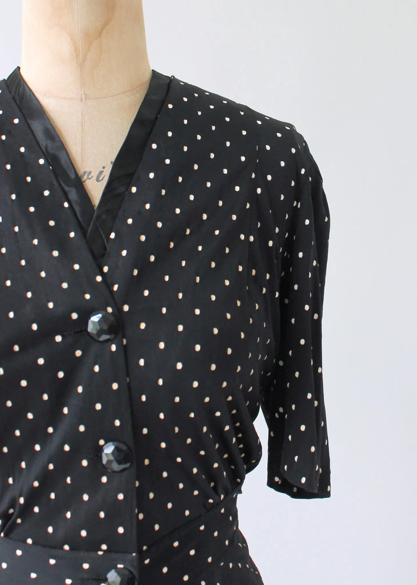 Vintage 1930s Black Polka Dot Rayon Jersey Suit Dress