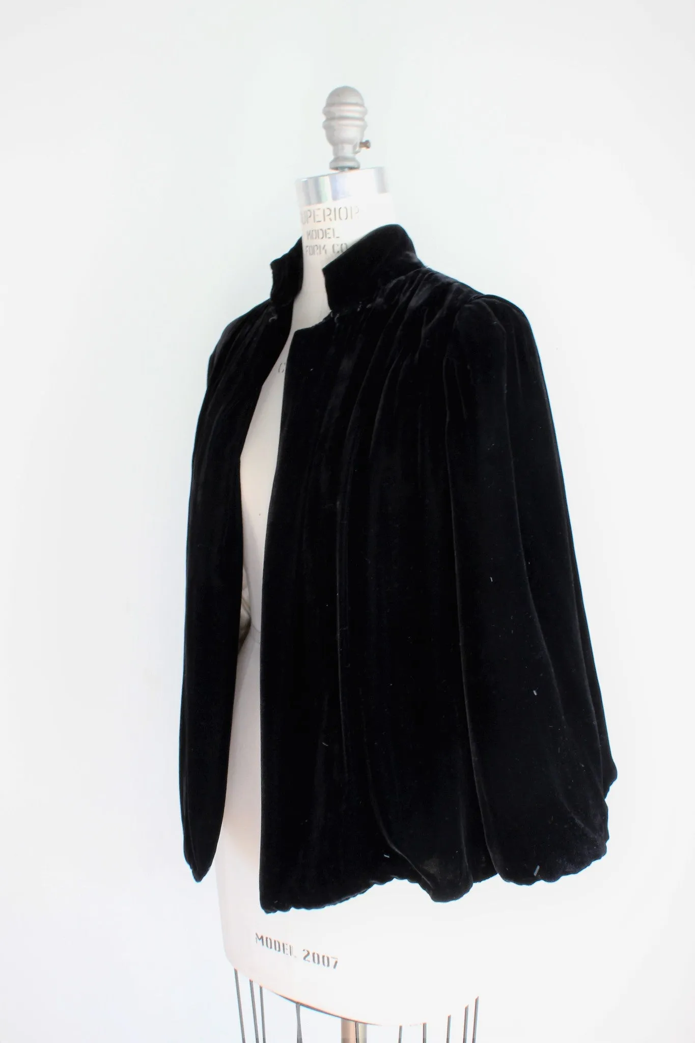 Vintage 1960s Black Velvet Quilted Opera Coat, Short Evening Cocktail Jacket