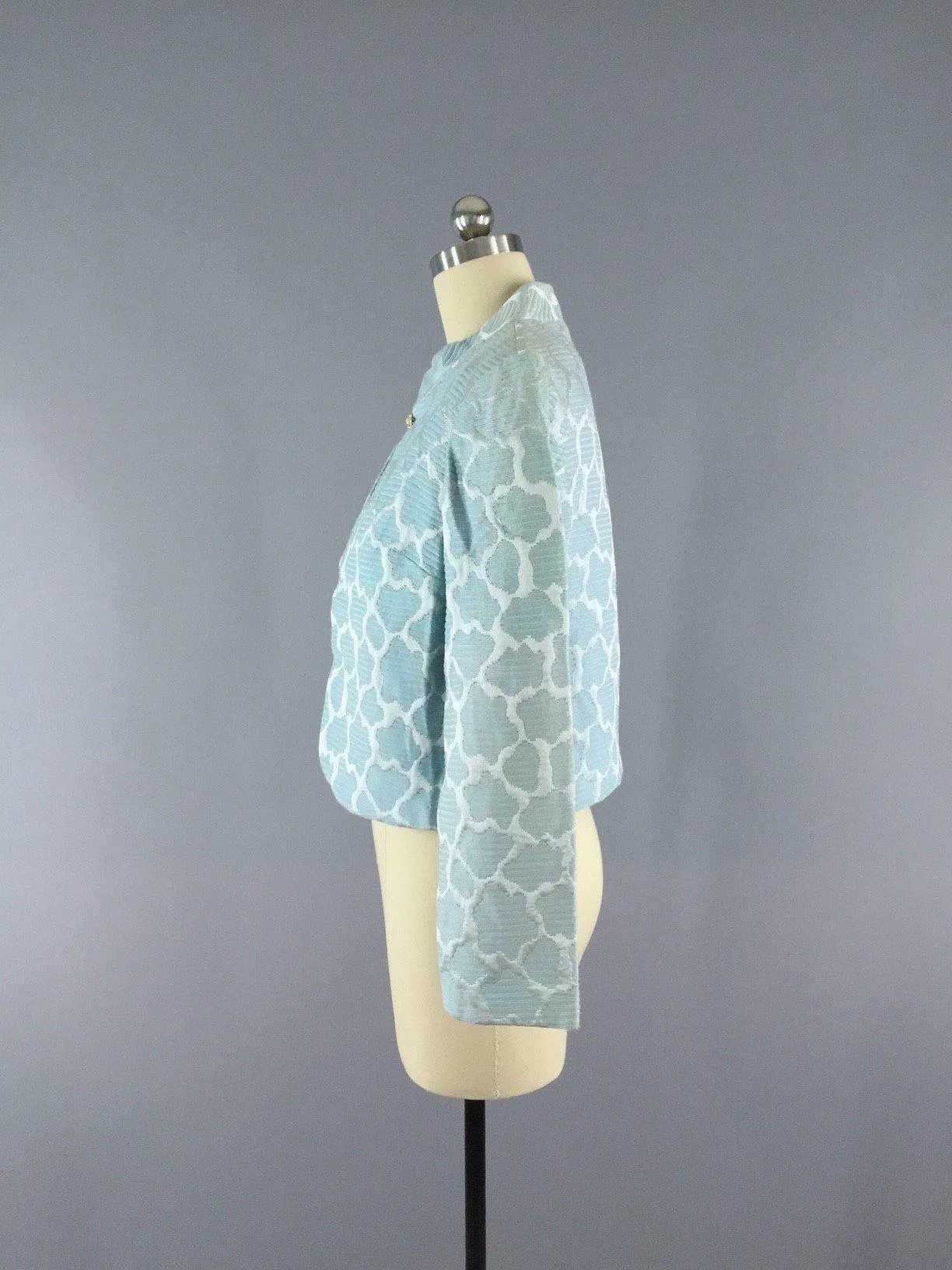 Vintage 1960s Pastel Blue Brocade Cropped Jacket