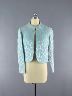 Vintage 1960s Pastel Blue Brocade Cropped Jacket