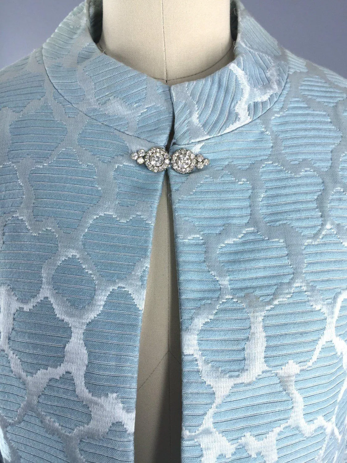 Vintage 1960s Pastel Blue Brocade Cropped Jacket