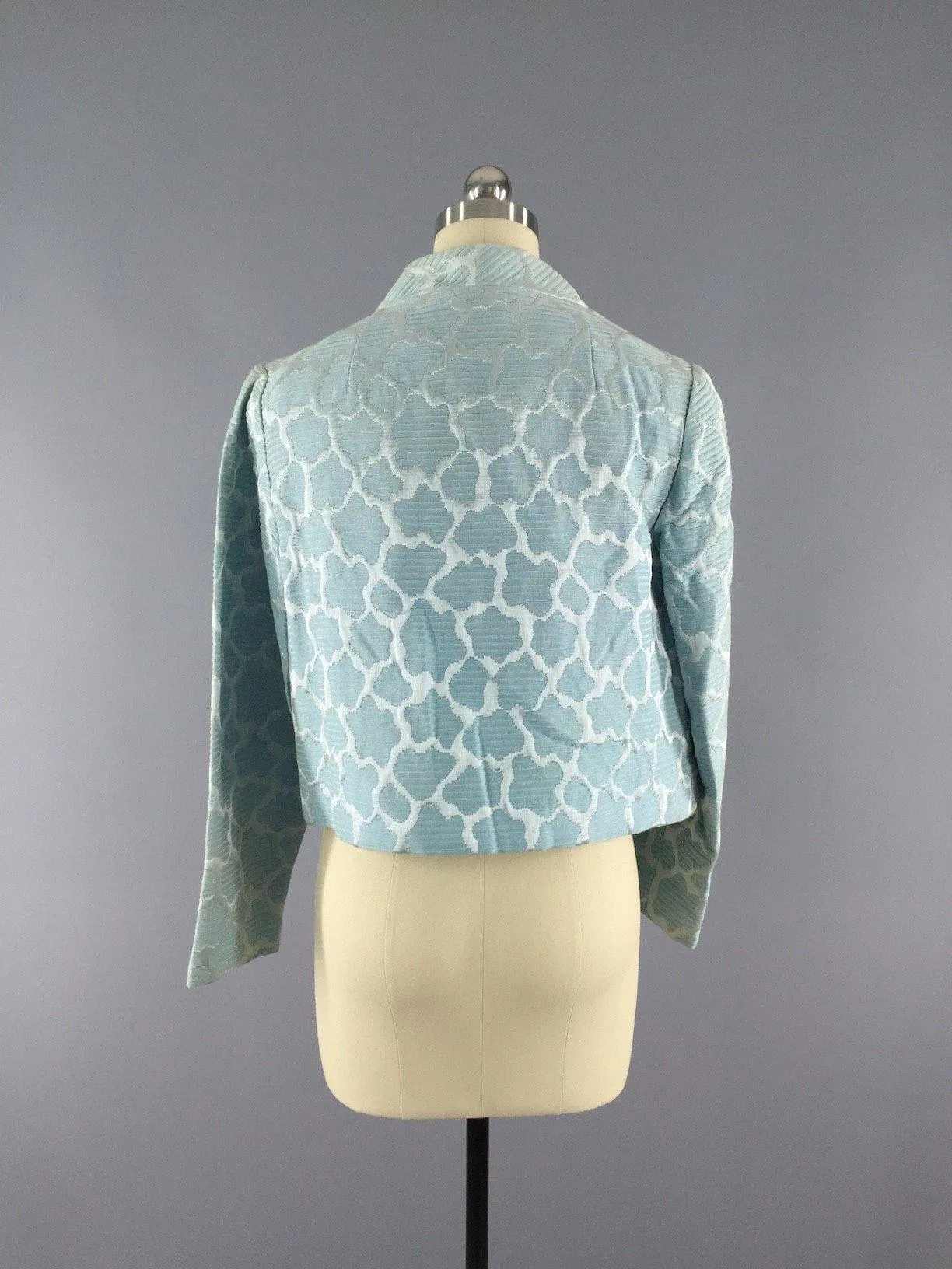 Vintage 1960s Pastel Blue Brocade Cropped Jacket