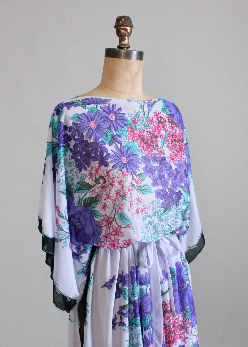 Vintage 1970s Purple Floral Kimono Style Dress