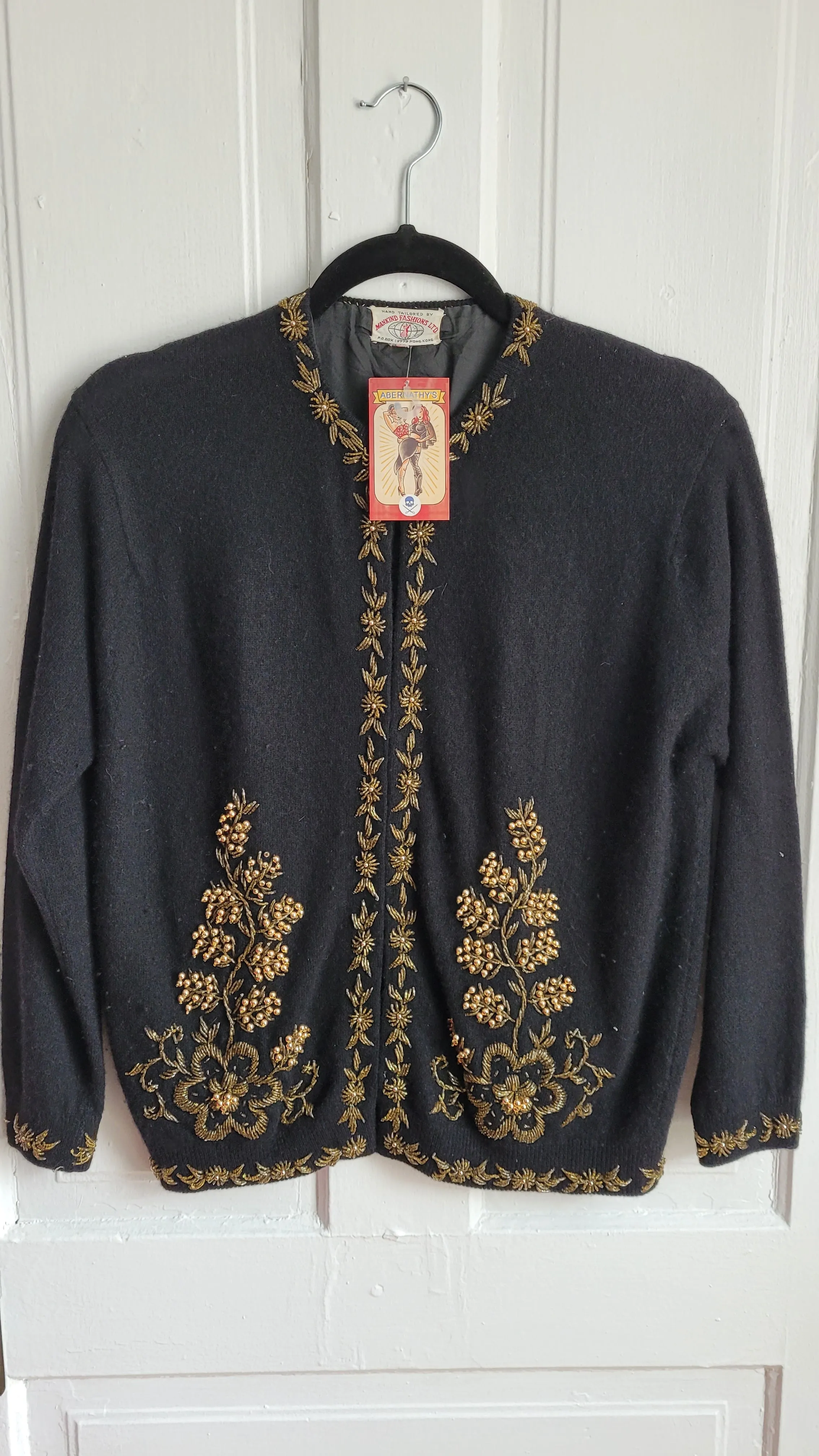 Vintage 50s black beaded cardigan