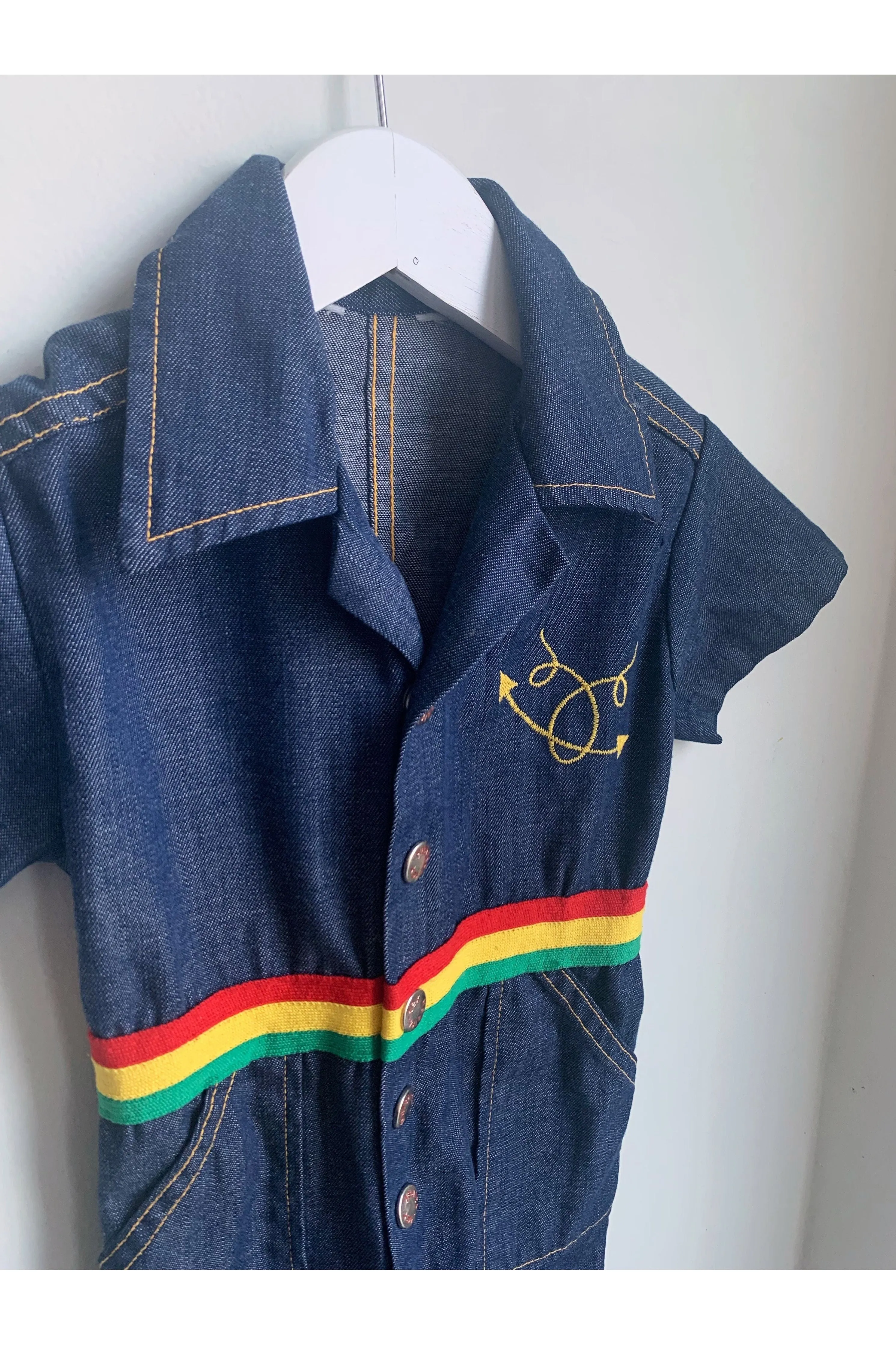 Vintage Denim Striped Waist Jumpsuit - Approx Size 3