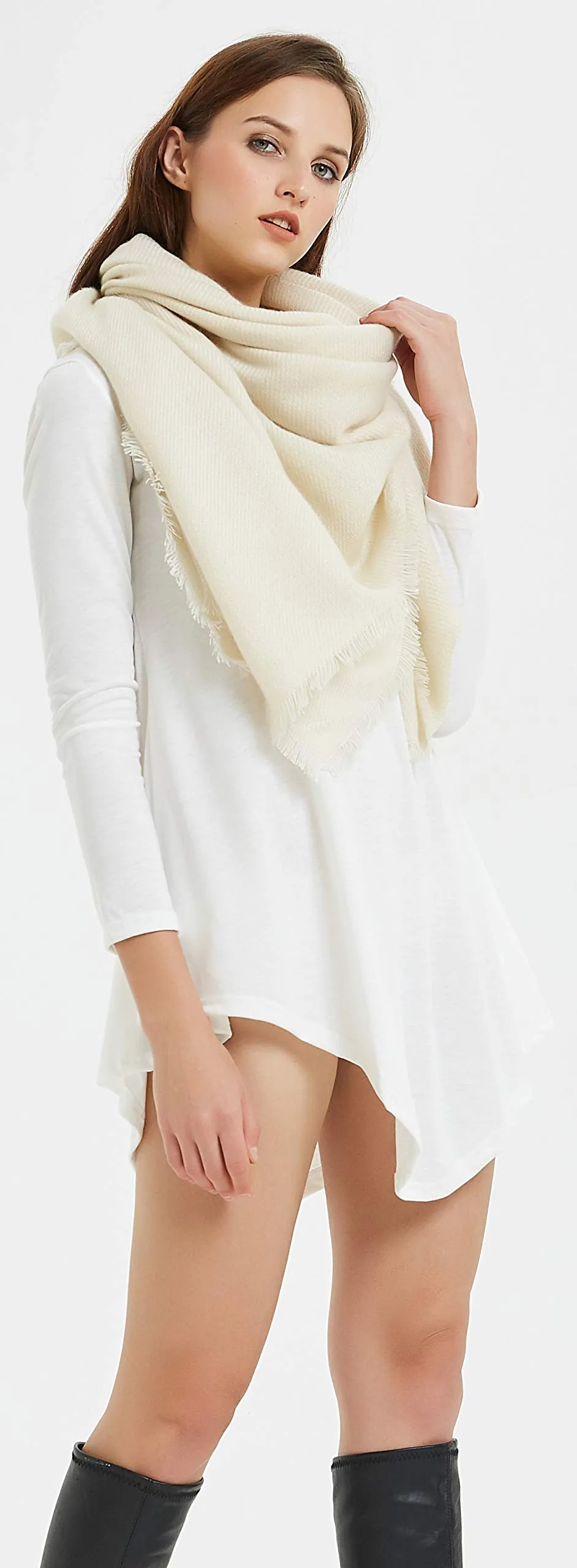 VIVIAN & VINCENT Soft Classic Luxurious Blanket Solid Color Square Scarf Wrap