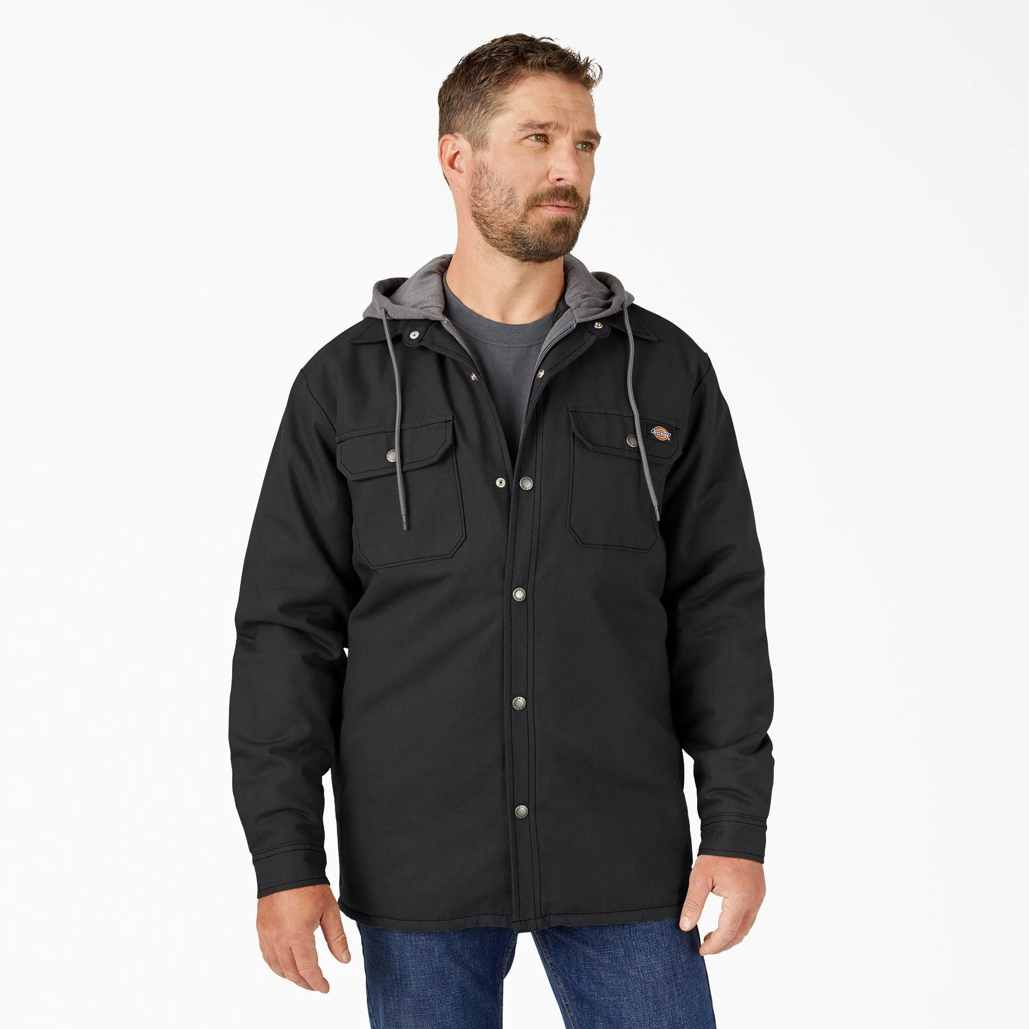 Water Repellent Duck Hooded Shirt Jacket, Black