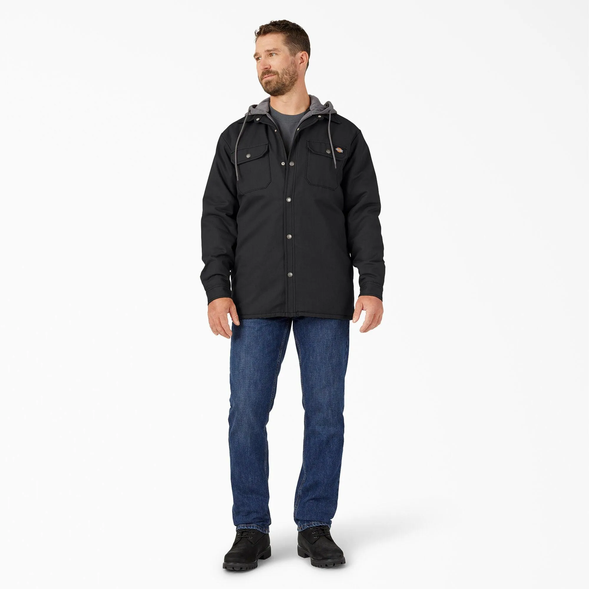 Water Repellent Duck Hooded Shirt Jacket, Black