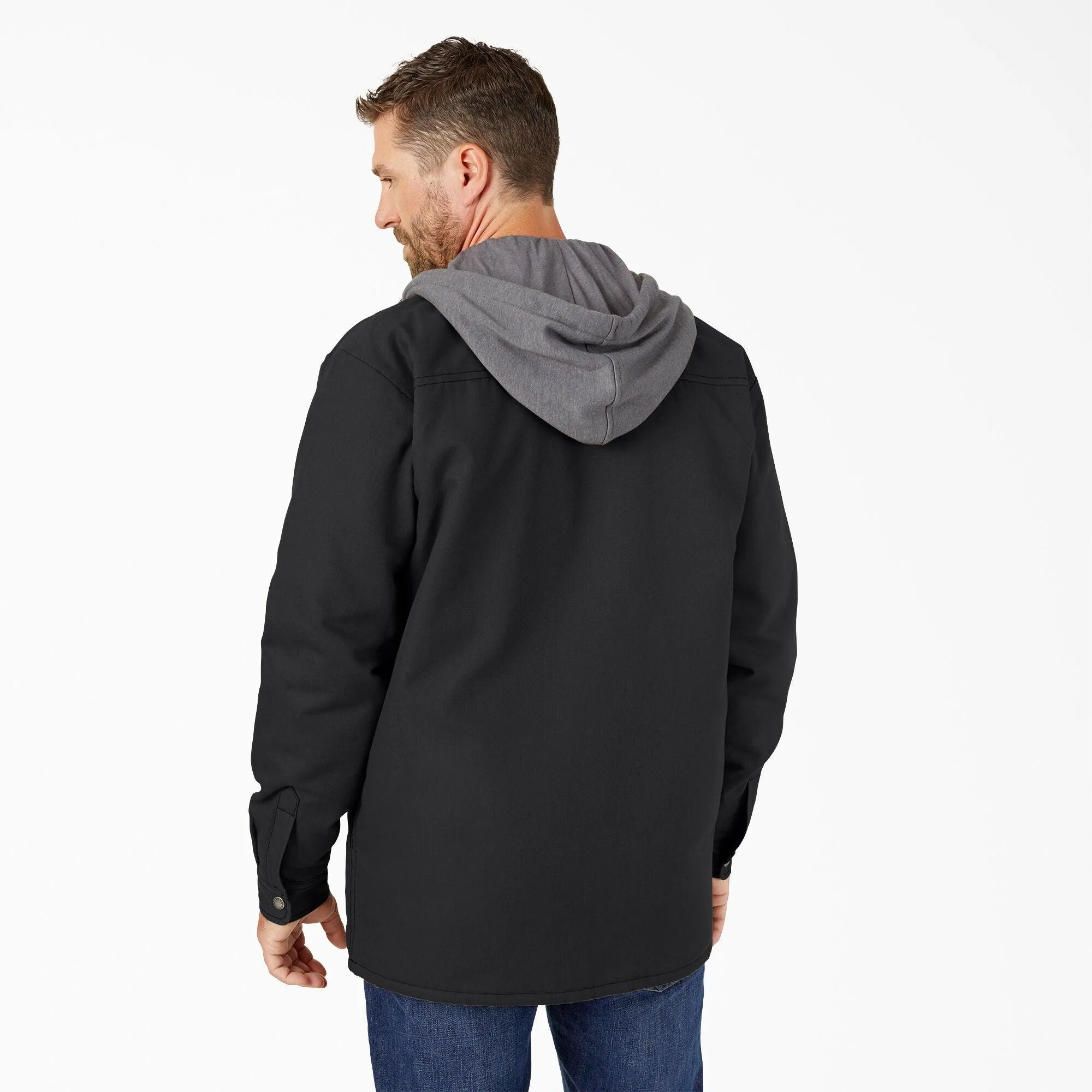 Water Repellent Duck Hooded Shirt Jacket, Black