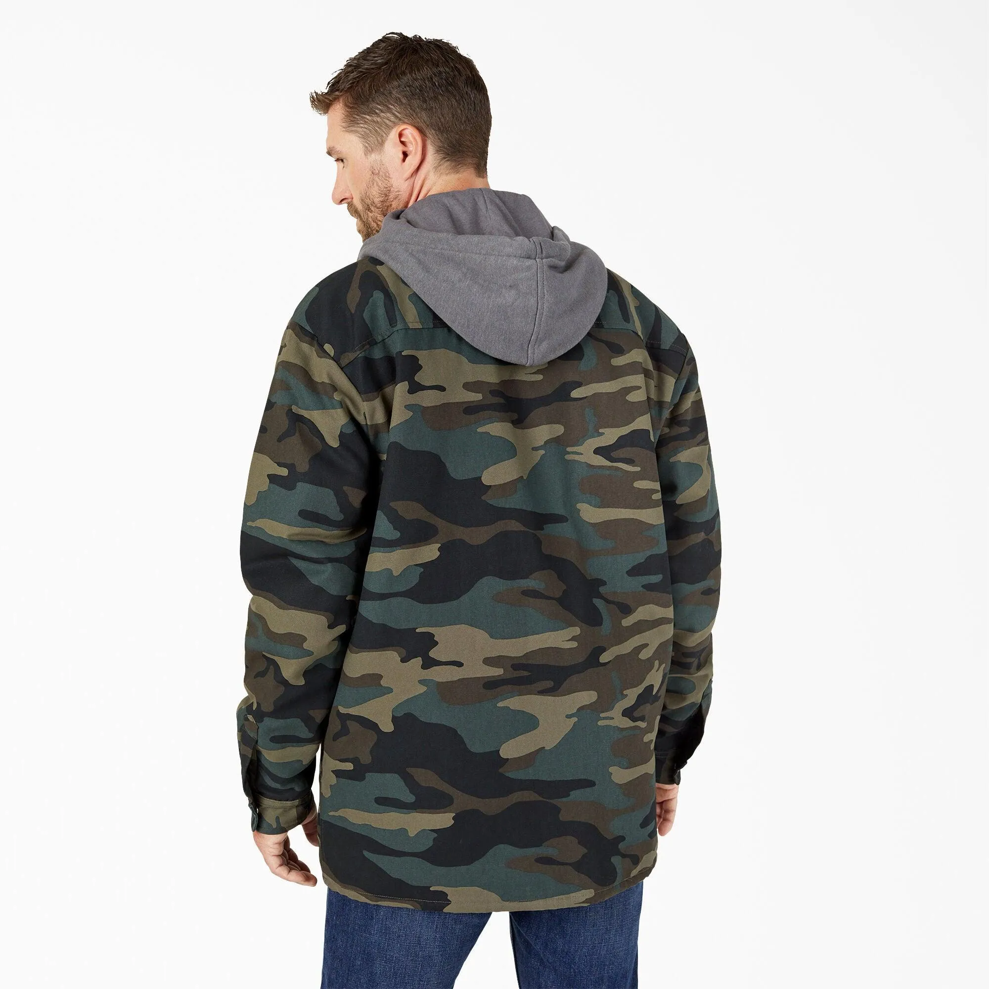 Water Repellent Duck Hooded Shirt Jacket, Camo