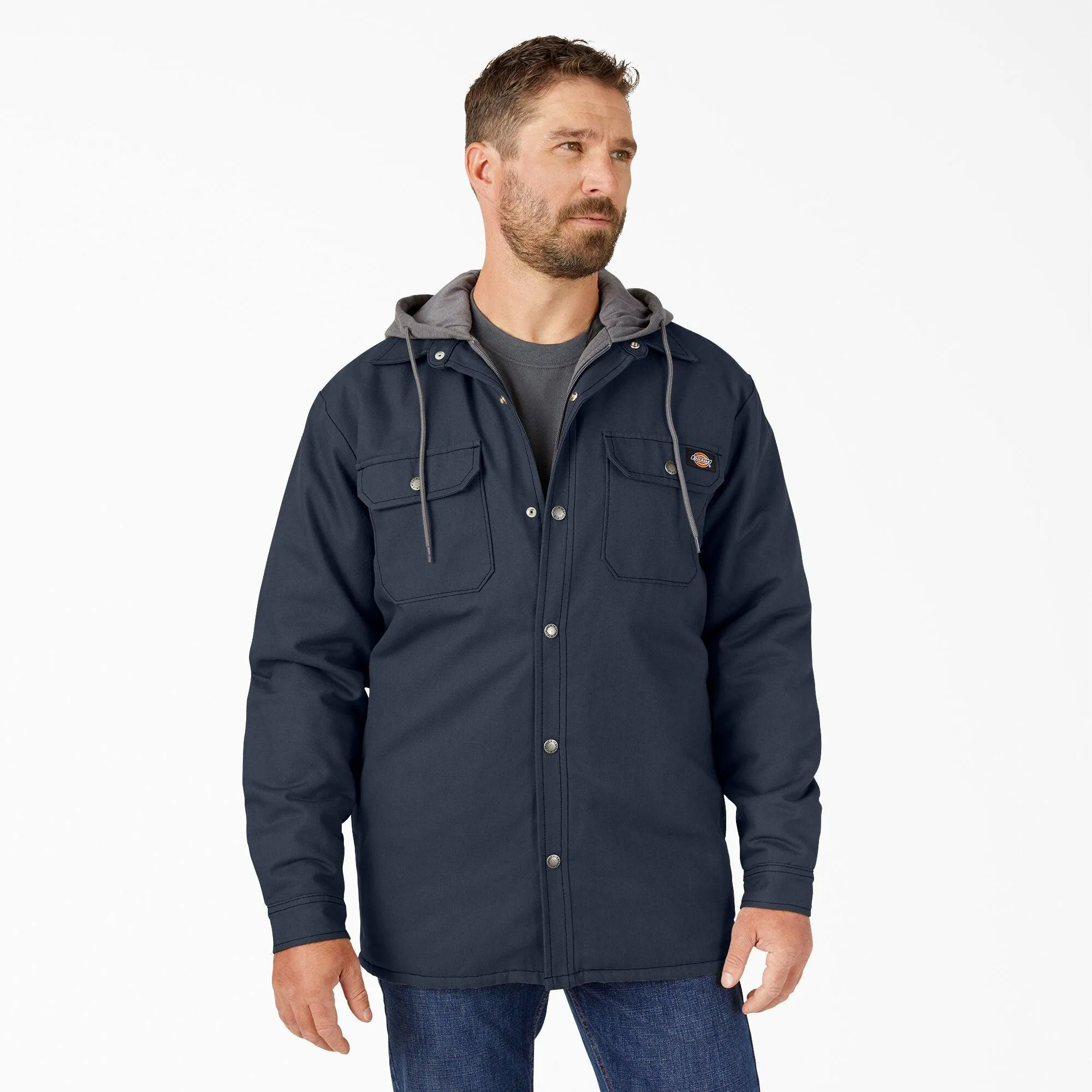 Water Repellent Duck Hooded Shirt Jacket, Navy