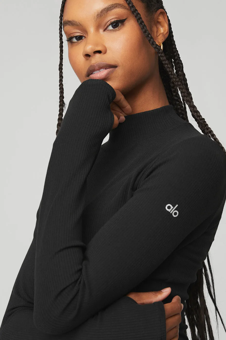 Wellness Rib Mock Neck Long Sleeve - Black