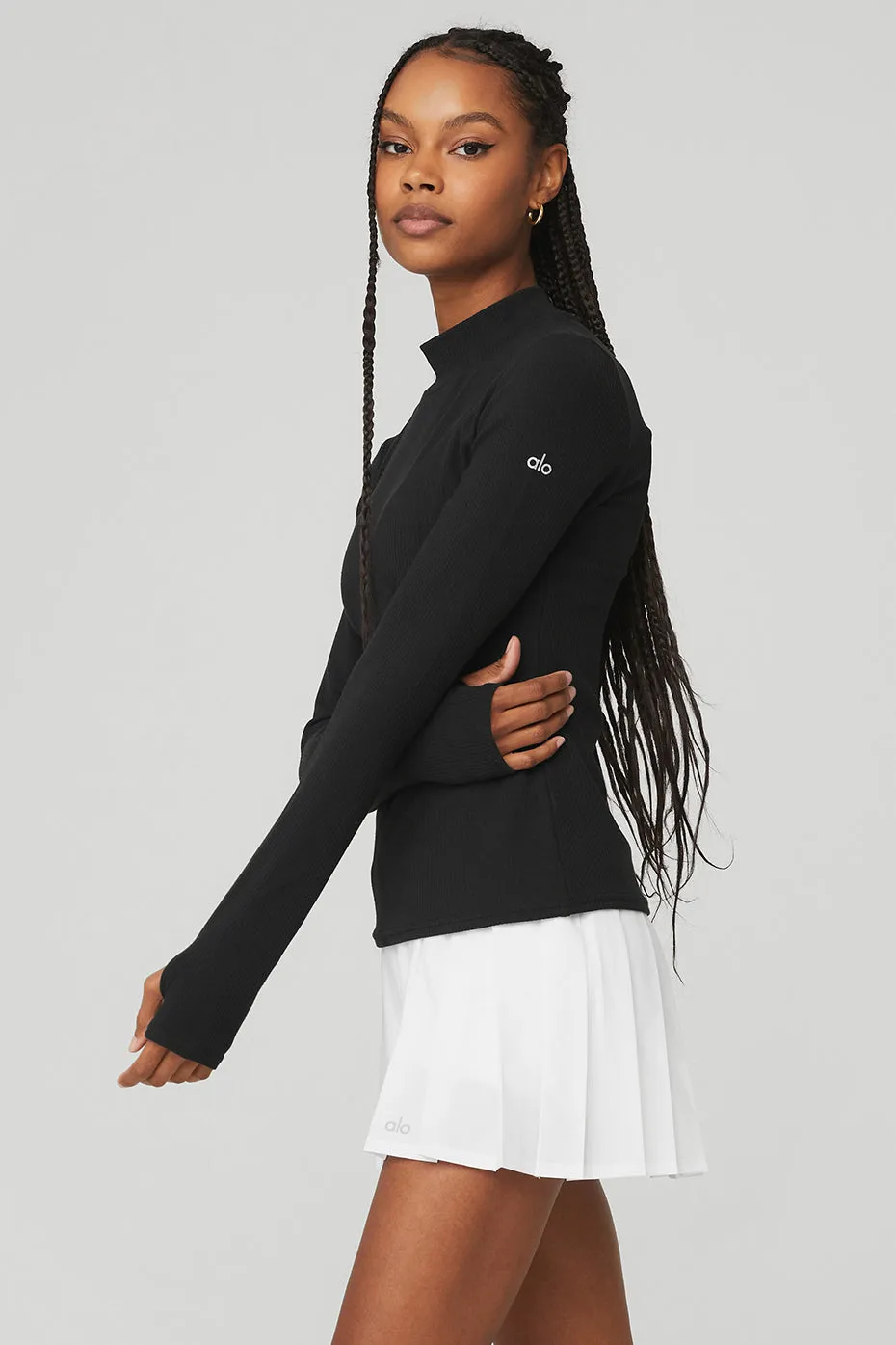 Wellness Rib Mock Neck Long Sleeve - Black