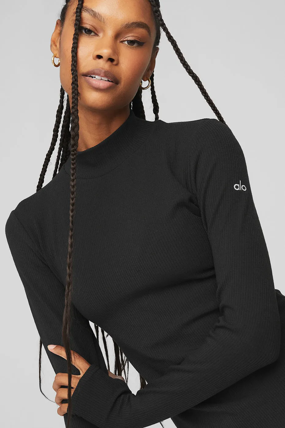 Wellness Rib Mock Neck Long Sleeve - Black