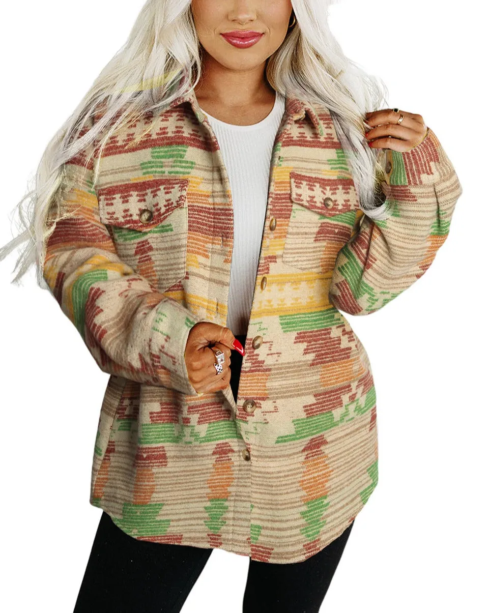 Western Aztec Button Front Shacket