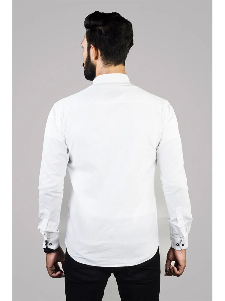 White Formal Shirt for Men - White Solid Linen Formal Men Shirt