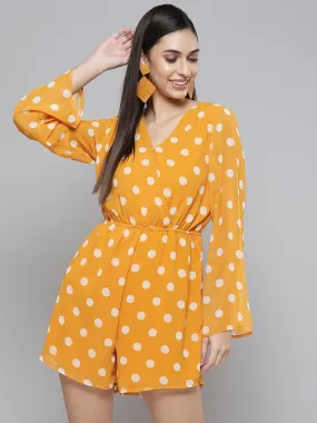 Women Mustard Polka Dot Wrap Romper