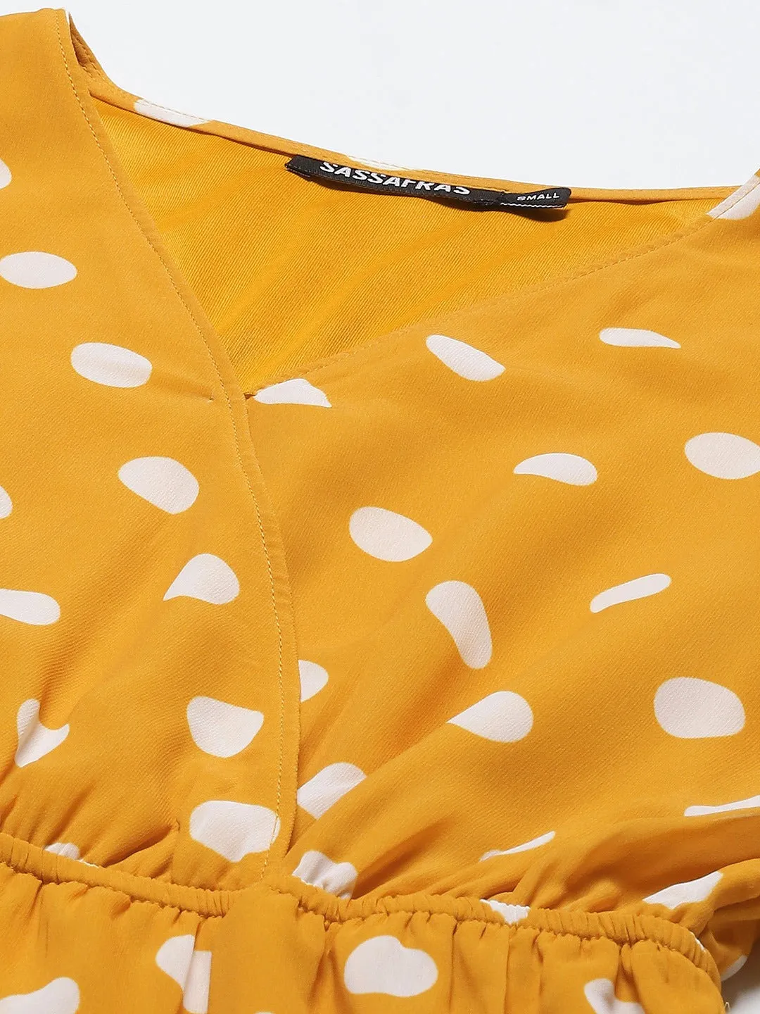 Women Mustard Polka Dot Wrap Romper