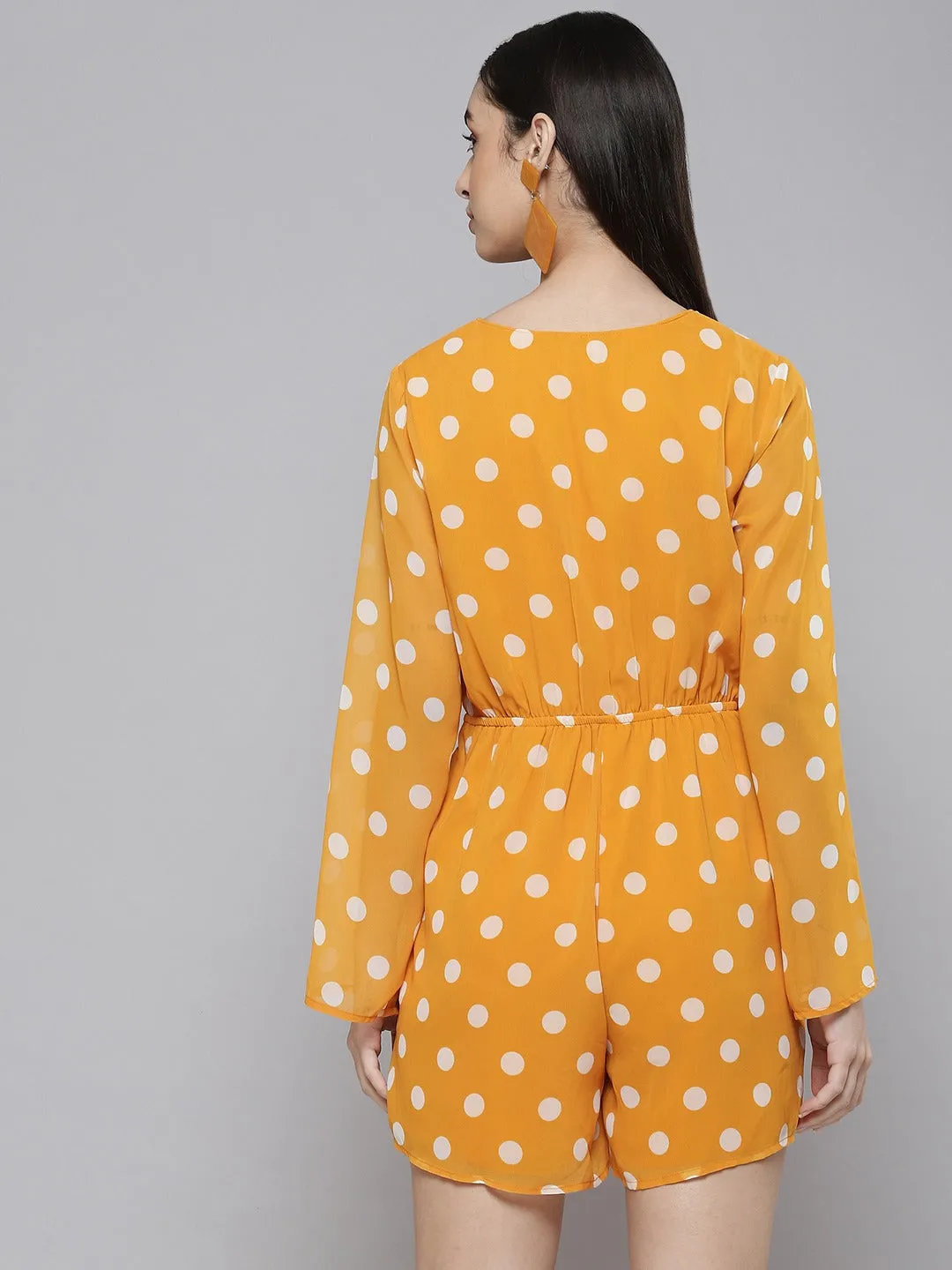 Women Mustard Polka Dot Wrap Romper