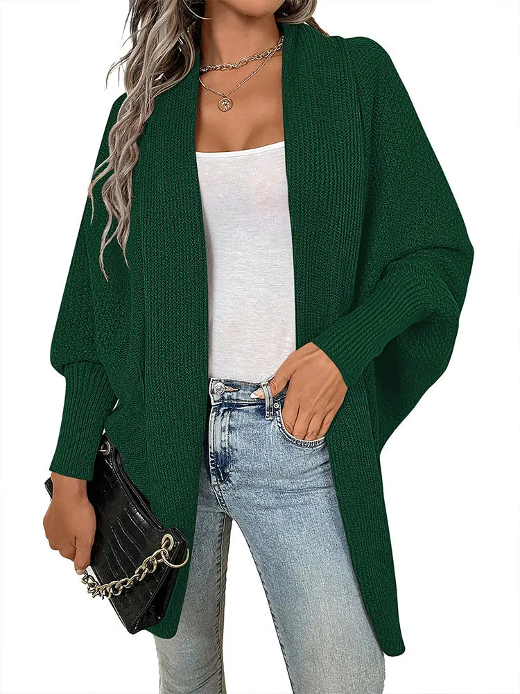 Women Oversized Chunky Wrap Batwing Sleeve Open Front Outwear Coat