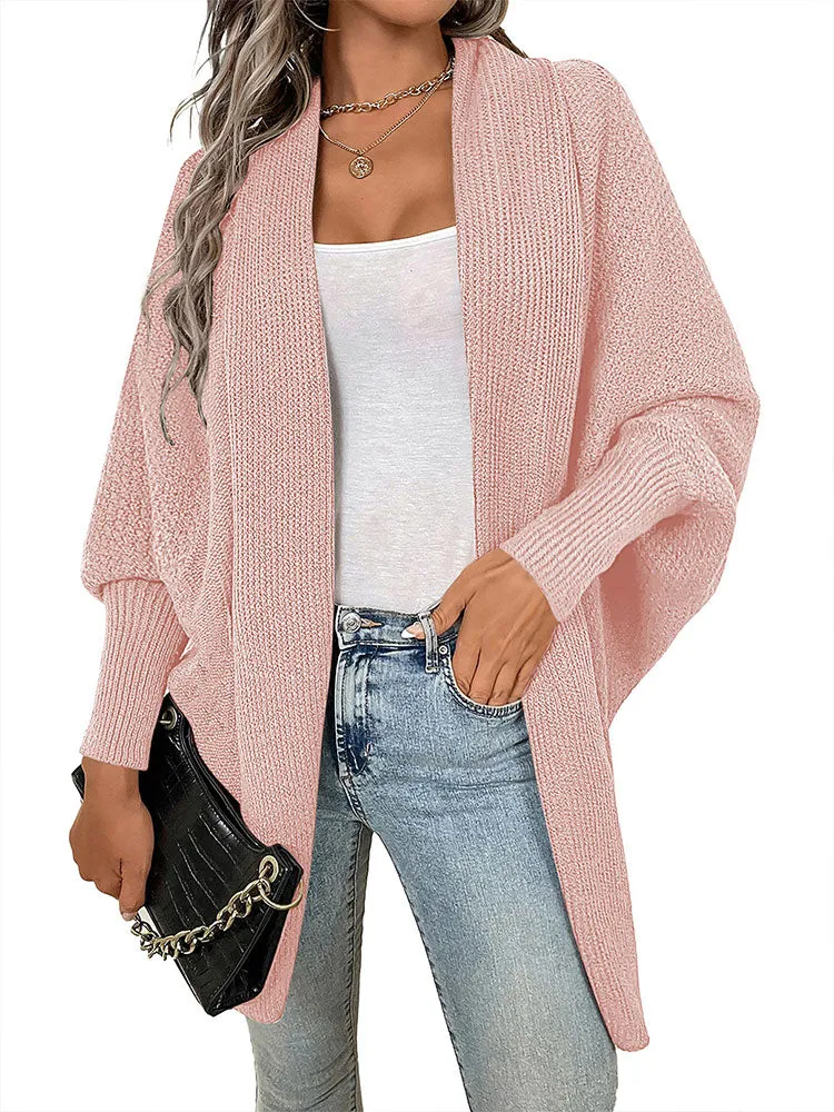 Women Oversized Chunky Wrap Batwing Sleeve Open Front Outwear Coat