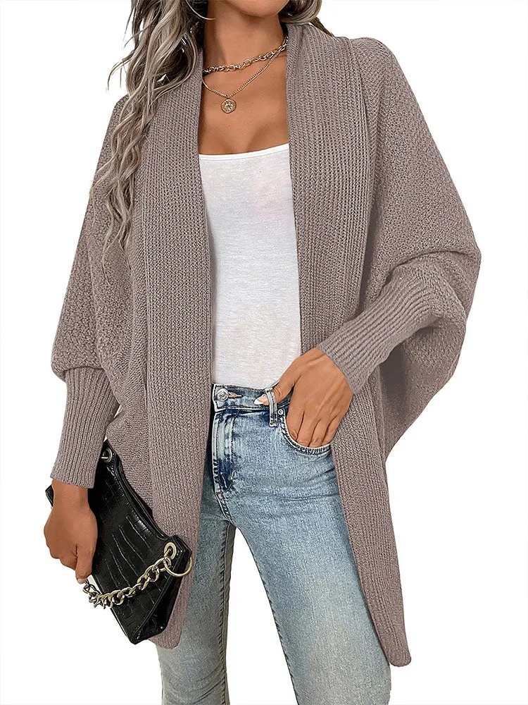 Women Oversized Chunky Wrap Batwing Sleeve Open Front Outwear Coat