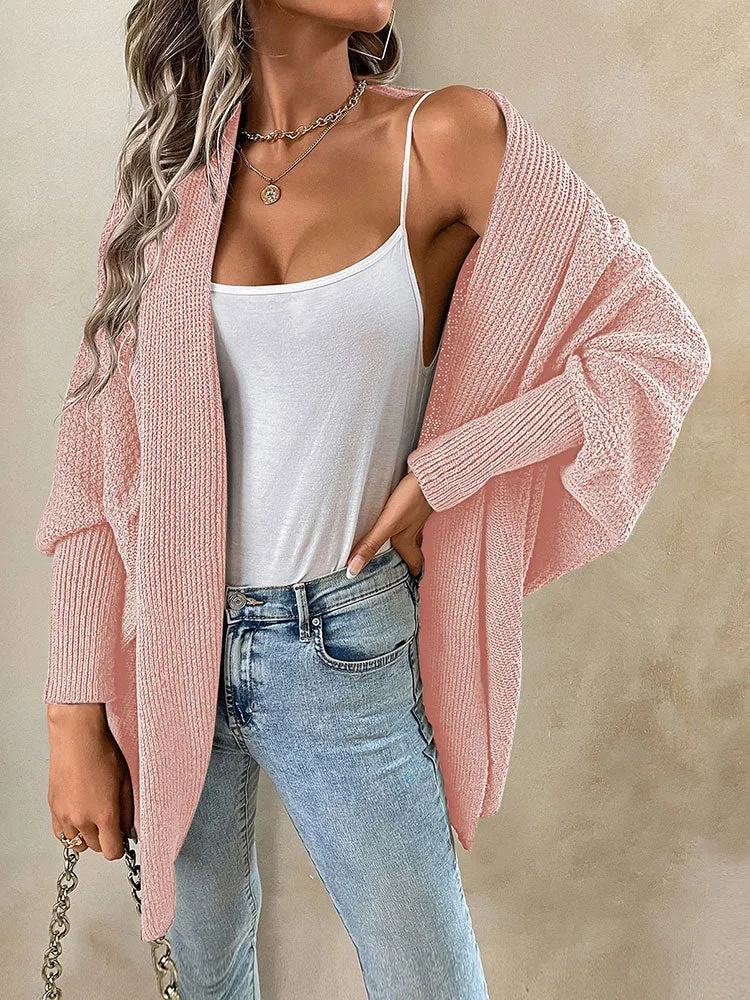 Women Oversized Chunky Wrap Batwing Sleeve Open Front Outwear Coat