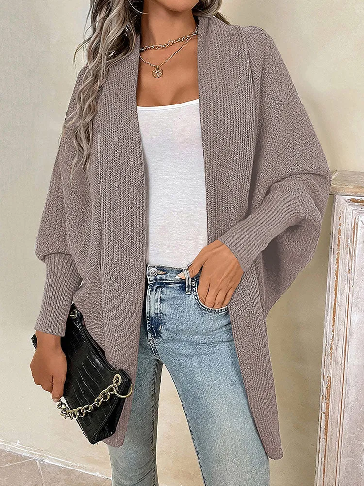 Women Oversized Chunky Wrap Batwing Sleeve Open Front Outwear Coat