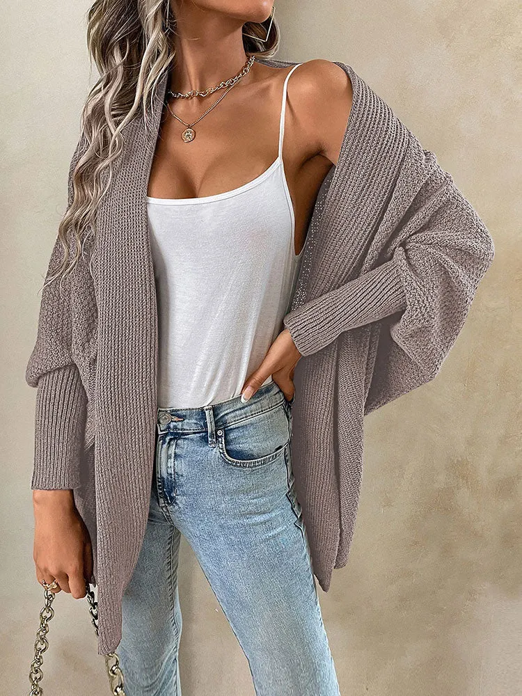 Women Oversized Chunky Wrap Batwing Sleeve Open Front Outwear Coat