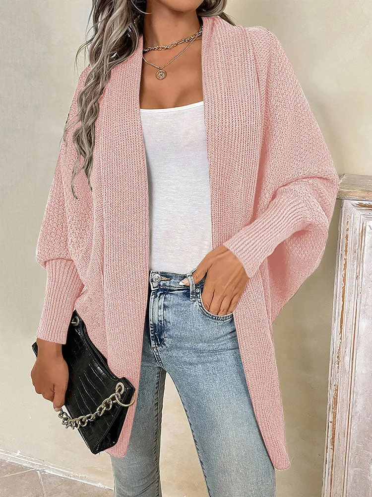 Women Oversized Chunky Wrap Batwing Sleeve Open Front Outwear Coat