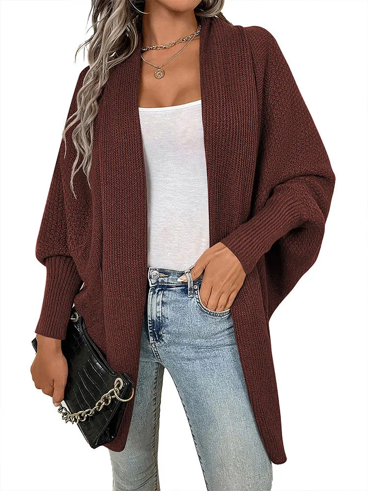 Women Oversized Chunky Wrap Batwing Sleeve Open Front Outwear Coat