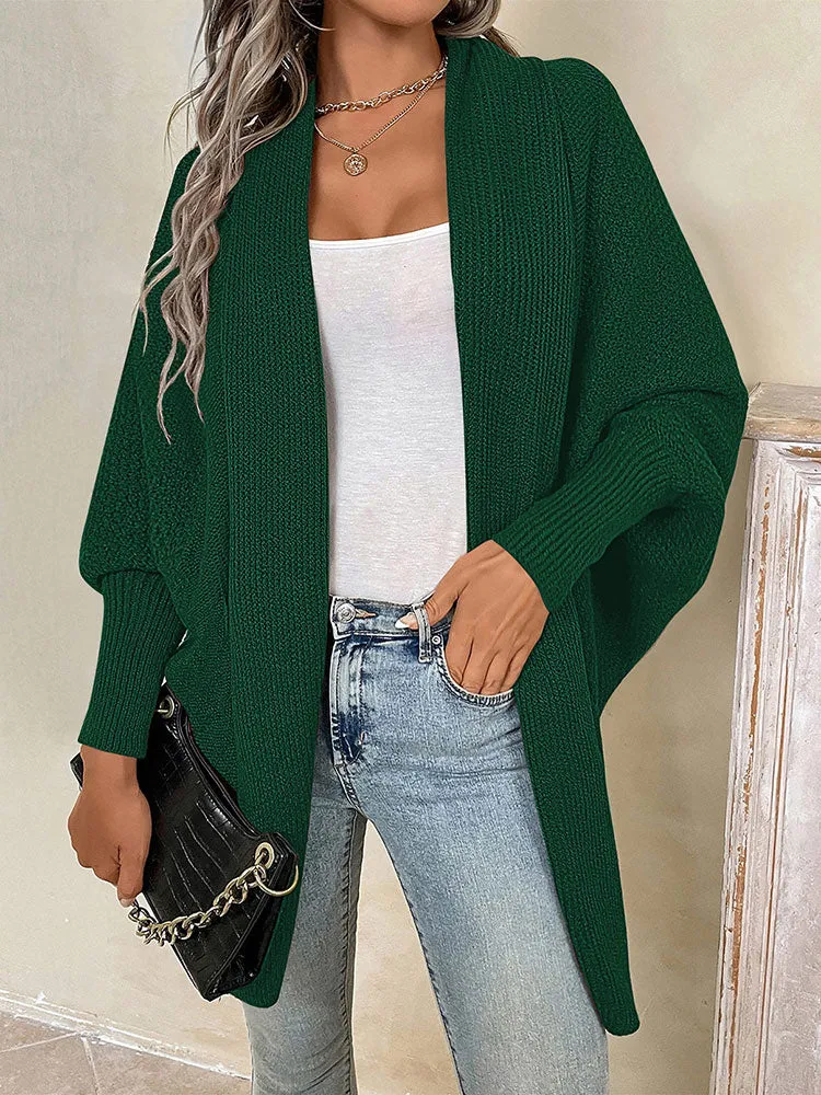 Women Oversized Chunky Wrap Batwing Sleeve Open Front Outwear Coat