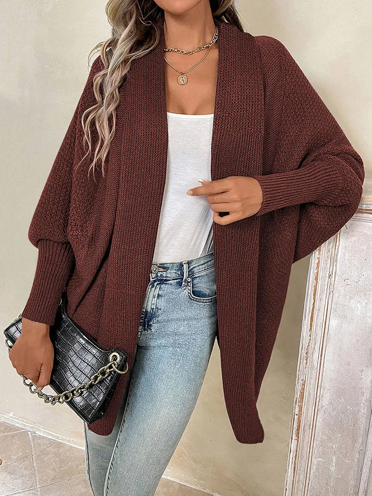 Women Oversized Chunky Wrap Batwing Sleeve Open Front Outwear Coat